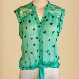 🍉 3/$19 Sheer Turquoise & Stars Top